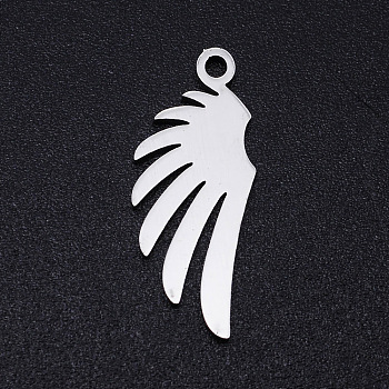 201 Stainless Steel Pendants, Feather, Stainless Steel Color, 20x8x1mm, Hole: 1.4mm
