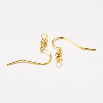 Iron Earring Hooks, Ear Wire, with Horizontal Loop, Cadmium Free & Lead Free, Golden, 17~19x0.8mm, Hole: 2mm, 22 Gauge, Pin: 0.6mm