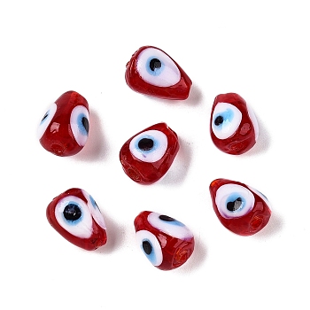 Handmade Evil Eye Lampwork Beads, Teardrop, Dark Red, 13~15x9~10.5mm, Hole: 1~1.8mm