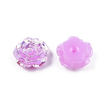 Opaque ABS Plastic Beads, Half Drilled, Flower, Violet, 15x16x6.5mm, Hole: 1.2mm
