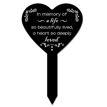 Acrylic Garden Stake, Ground Insert Decor, for Yard, Lawn, Garden Decoration, with Memorial Words A Heart So Deeply Loved, Heart, 250x150mm