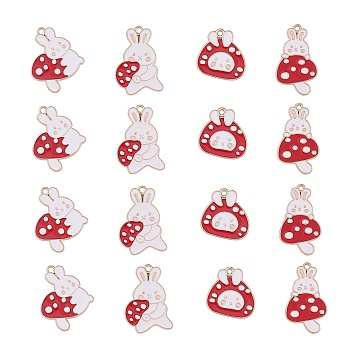 40Pcs 4 Styles Alloy Pendant, with Enamel, Rabbit with Mushroom, Red, 30x20x1.5mm, Hole: 2mm, 10pcs/style