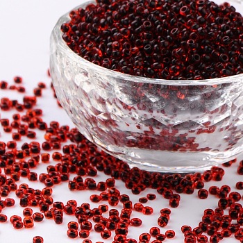 12/0 Glass Seed Beads, Inside Colors, Dark Red, 2mm, about 30000pcs/pound
