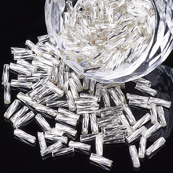 Glass Twist Bugle Beads, Silver Lined, WhiteSmoke, 6~7x1.5~2mm, Hole: 0.8mm, about 450g/bag