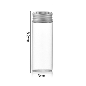 Clear Glass Bottles Bead Containers, Screw Top Bead Storage Tubes with Aluminum Cap, Column, Silver, 3x8cm, Capacity: 40ml(1.35fl. oz)