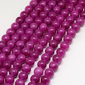 Natural Yellow Jade Beads Strands, Dyed, Round, Medium Violet Red, 6mm, Hole: 1mm, about 70pcs/strand, 15.75 inch