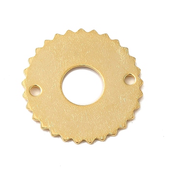 Brass Connector Charms, Lace Edged Flat Round Links, Real 24K Gold Plated, 16x0.9mm, Hole: 1.4mm