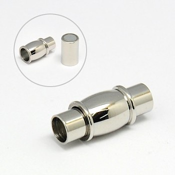 304 Stainless Steel Magnetic Clasps with Glue-in Ends, Column with Barrel, 17x7mm, Hole: 4mm