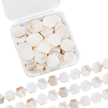 2 Strands Natural Freshwater Shell Beads Strands, Hexagon, Floral White, 16.5~17x15.5~16x3mm, Hole: 0.8mm, about 21pcs/strand, 13.9 inch