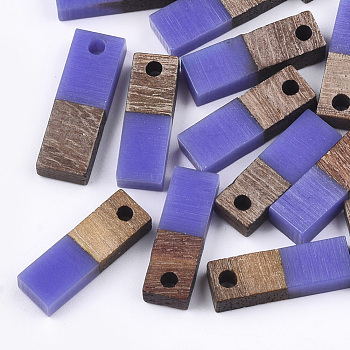 Resin & Wood Pendants, Rectangle, Mauve, 17x5.5x3~3.5mm, Hole: 1.5mm