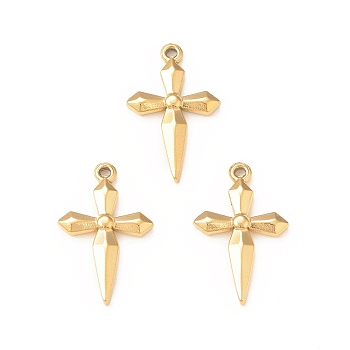 304 Stainless Steel Pendants, Cross, Real 18K Gold Plated, 18.5x11.5x2mm, Hole: 1mm