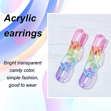 5 Pairs 5 Colors Acrylic Cable Chains Dangle Stud Earrings(EJEW-AN0004-06)-3