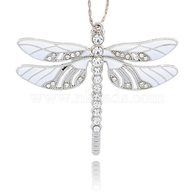 Platinum White Dragonfly Alloy Rhinestone+Enamel Big Pendants