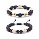 2Pcs 2 Style Natural Lava Rock & Mixed Gemstone Skull Braided Bead Bracelets Set(BJEW-JB08381)-1