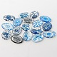 Blue and White Floral Theme Ornaments Glass Oval Flatback Cabochons(GGLA-A003-18x25-YY)-1