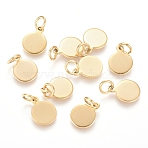 Ion Plating(IP) 304 Stainless Steel Charms, Stamping Blank Tag, with Jump Rings, Flat Round, Golden, 10.5x8x0.8mm, Hole: 3.5mm(STAS-I124-02B-G)