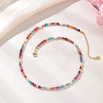 Dyed Faceted Round Natural Agate & Natural Cultured Freshwater Pearl Beaded Necklaces, with 304 Stainless Steel Lobster Claw Clasps, Golden, Colorful, 16.14 inch(41cm)(NJEW-JN05817)