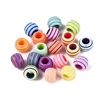 Spray Painted Opaque Acrylic European Beads, Large Hole Beads, Ribbed Rondelle, Mixed Color, 9~9.5x7mm, Hole: 4.7~5mm, about 1665pcs/500g(SACR-N020-03)