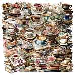 50Pcs Book/Coffee PET Stickers, Self-adhesive Decals, for Suitcase, Skateboard, Refrigerator, Helmet, Colorful, 43~55x52~55x0.1mm(STIC-T0001-11)