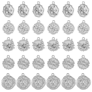 30Pcs 5 Style Alloy Pendants, with Crystal Rhinestone Flat Round with Butterfly & Flower with Dragonfly Charms, Platinum, 17.5~23x14~20x3~3.5mm, Hole: 1.6~1.8mm, 6pcs/style(FIND-FH0007-49)