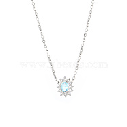 Cubic Zirconia Flower Pendant Necklaces with Stainless Steel Chains, Stainless Steel Color, 17.72 inch(45cm)(WL0189-2)