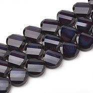 Opaque Solid Color Glass Beads Strands, Faceted, Flat Round, Twisted, Indigo, 14x6.5mm, Hole: 1mm, about 25pcs/strand, 113.77 inch(35cm)(GLAA-N032-06G)