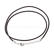 Leather Cord Necklace Making, with Zinc Alloy Lobster Claw Clasps and Brass Findings, Nickel Free, Platinum Metal Color, Coconut Brown, 47~48cm(18.5~19 inch)(NJEW-A280-2.0mm-02)
