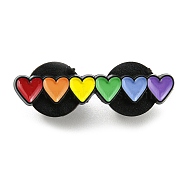 Pride Rainbow Enamel Pins, Black Alloy Brooches for Backpack Clothes, Heart, 6x30.5x1.5mm(JEWB-Z009-08A)