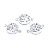 Brass Micro Pave Cubic Zirconia Links, Clear, Flat Round with Tree of Life, Platinum, 12.5x18x2mm, Hole: 1mm(ZIRC-L070-15P)