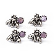 Natural Amethyst Bee Stud Earrings, Antique Silver Alloy Earrings with Brass Pins for Women, 15.5x20.5mm, Pin: 0.8mm(EJEW-C016-01AS-06)
