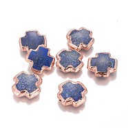 Natural Lapis Lazuli Beads, with Brass Findings, Cross, Rose Gold, 21~23x21~22x7~8mm, Hole: 0.9mm(G-F633-36RG)