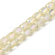 Electroplate Transparent Glass Beads Strands, Faceted, Column, Champagne Yellow, 5.5x4mm, Hole: 1mm, about 75pcs/strand, 15.55~15.67 inch(39.5~39.8cm)(GLAA-C029-02A-08)