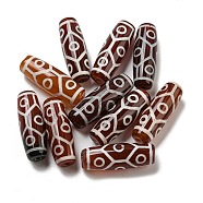 Tibetan Style dZi Beads Strands, Natural Dyed Agate Beads, Rice, Red, 5-Eye, 30x10mm, Hole: 2mm(G-P526-A02)