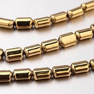 Electroplate Non-magnetic Synthetic Hematite Bead Strands, Rectangle, Golden Plated, 6x4x3mm, Hole: 1mm, about 67pcs/strand, 15.7 inch(G-F300-01B-03)
