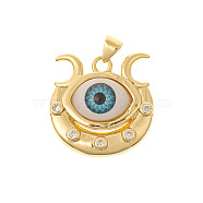 Brass Rhinestone Charms, with Resin Evil Eye, Golden, Moon, 27x23.5mm(FIND-PW0025-17D)