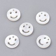 Natural White Shell Mother of Pearl Shell Charms, Smile Face, 10x1mm, Hole: 1.5mm(SSHEL-L018-002)