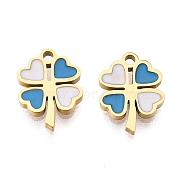 Ion Plating(IP) 316L Surgical Stainless Steel Charms, with Enamel, Real 18K Gold Plated, Clover Charm, Dodger Blue, 10.5x8x1.5mm, Hole: 1.2mm(STAS-D035-03G-03)