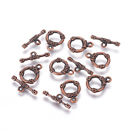 Tibetan Style Alloy Toggle Clasps, Ring, Nickel Free, Red Copper, Ring: 17.5x13x2.5mm, Hole: 2mm, Bar: 21x7.5x2.5mm, Hole: 1.5mm(PALLOY-L214-11R-NF)