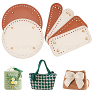 Elite 6Pcs 6 Style PU Leather Knitting Crochet Bags Nail Bottom Shaper Pad, with Alloy Nail, for Bag Bottom Accessories, Oval & Rectangle & Flat Round, Mixed Patterns, 18~19x5.25~19x0.8cm, Hole: 4~5mm, 1pc/style(FIND-PH0009-91)
