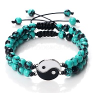 Black and White Yin Yang Natural Howlite Braided Bracelets, Valentine's Day Adjustable Bracelets for Women Men(NA9786-10)