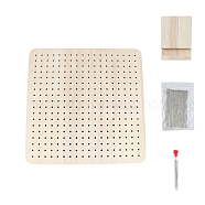 Square Oak Wood Crochet Blocking Board, with 20 Stainless Steel Positioning Pins, 5 Needles, Plastic Storage Tube, Antique White, 23.5x23.5cm(SENE-PW0019-02)