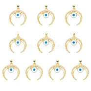 10Pcs Rack Plating Brass Pendants, with Enamel, Long-Lasting Plated, Cadmium Free & Lead Free, Moon with Evil Eye, Real 18K Gold Plated, 30x28x3mm, Hole: 4x3mm(ZIRC-SZ0004-22)