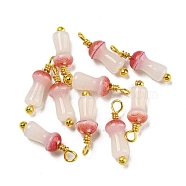 Mushroom Glass Charms, with Real 18K Gold Plated Brass Findings, Indian Red, 14~14.5x4~4.5mm, Hole: 1.6mm(KK-C046-02B)