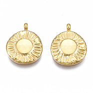 Ion Plating(IP) 304 Stainless Steel Charms, Flat Round, Real 14K Gold Plated, 13.5x11x1.5mm, Hole: 1.4mm(STAS-N097-222LG)