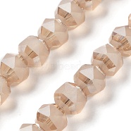 Electroplate Transparent Glass Beads Strands, Frosted, Faceted, Lantern, Tan, 7x7.8x7.5mm, Hole: 1.5mm, about 72pcs/strand, 20.79''(52.8cm)(EGLA-I018-PL01)