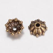 Tibetan Style Alloy Fancy Bead Caps, Multi-Petal Flower, Antique Bronze, 8x3mm, Hole: 1mm(PALLOY-D348-09AB)