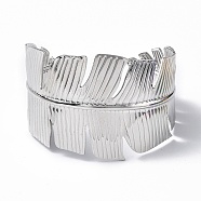 304 Stainless Steel Feather Open Cuff Bangle for Women, Stainless Steel Color, Inner Diameter: 2-1/8x2-3/8 inch(5.35cmx6cm)(BJEW-F442-01P)