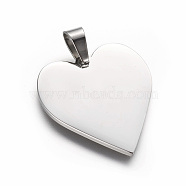 304 Stainless Steel Pendants, Heart, Stainless Steel Color, 25x23.5x1.4mm, Hole: 4x7mm(STAS-F214-02P)