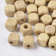 UnDyed Natural Wood Beads, Cube, Lead Free, BurlyWood, 10x10x10mm, Hole: 3.5mm, about 2200pcs/1000g(YTB027-01-LF)