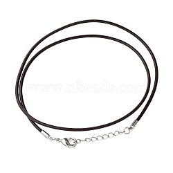 Leather Cord Necklace Making, with Zinc Alloy Lobster Claw Clasps and Brass Findings, Nickel Free, Platinum Metal Color, Coconut Brown, 47~48cm(18.5~19 inch)(NJEW-A280-2.0mm-02)